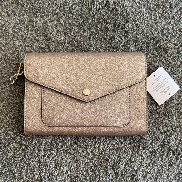 Kate Spade NWT Rose Gold Glitter Tinsel Envelope Flap Crossbody - Picture 2 of 11